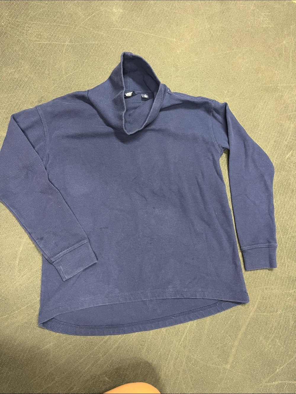 Navy Blue Waffle Knit Cowl Neck Top